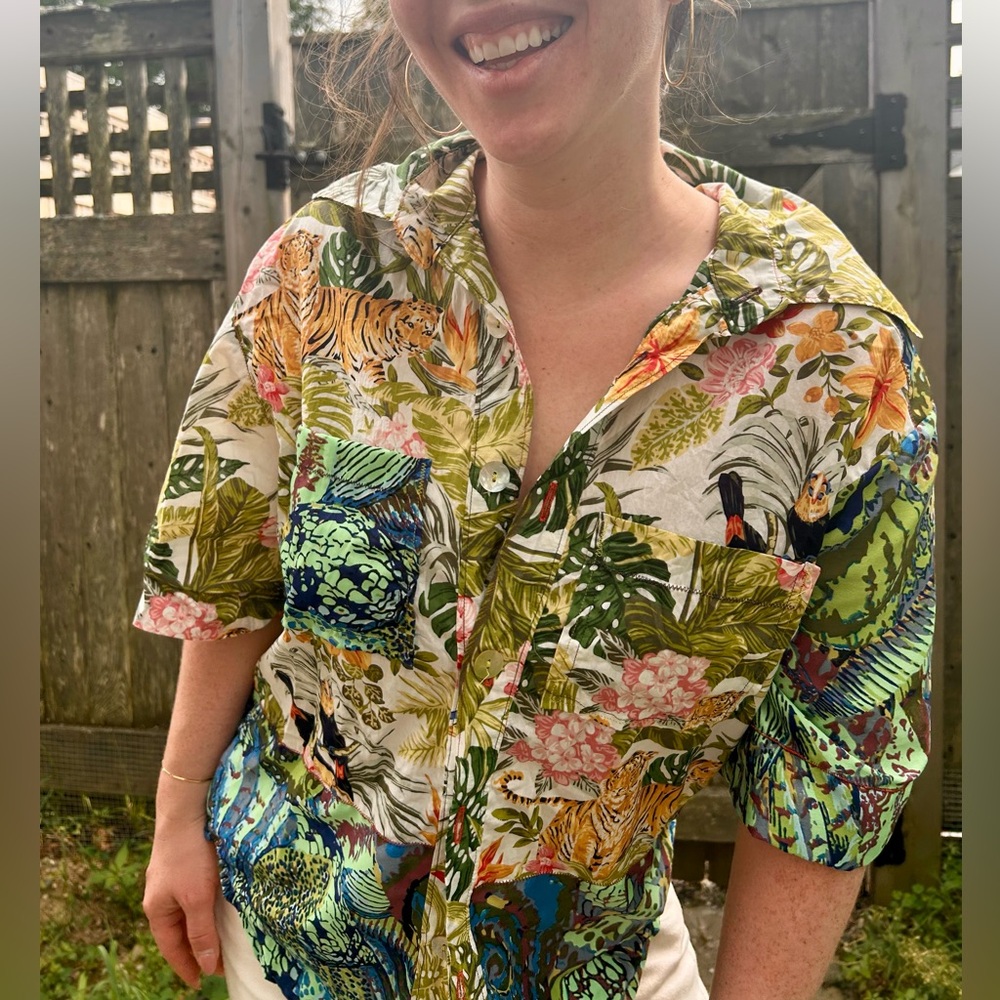 Colorful Funky Patchwork Hawaiian Collared Shirt